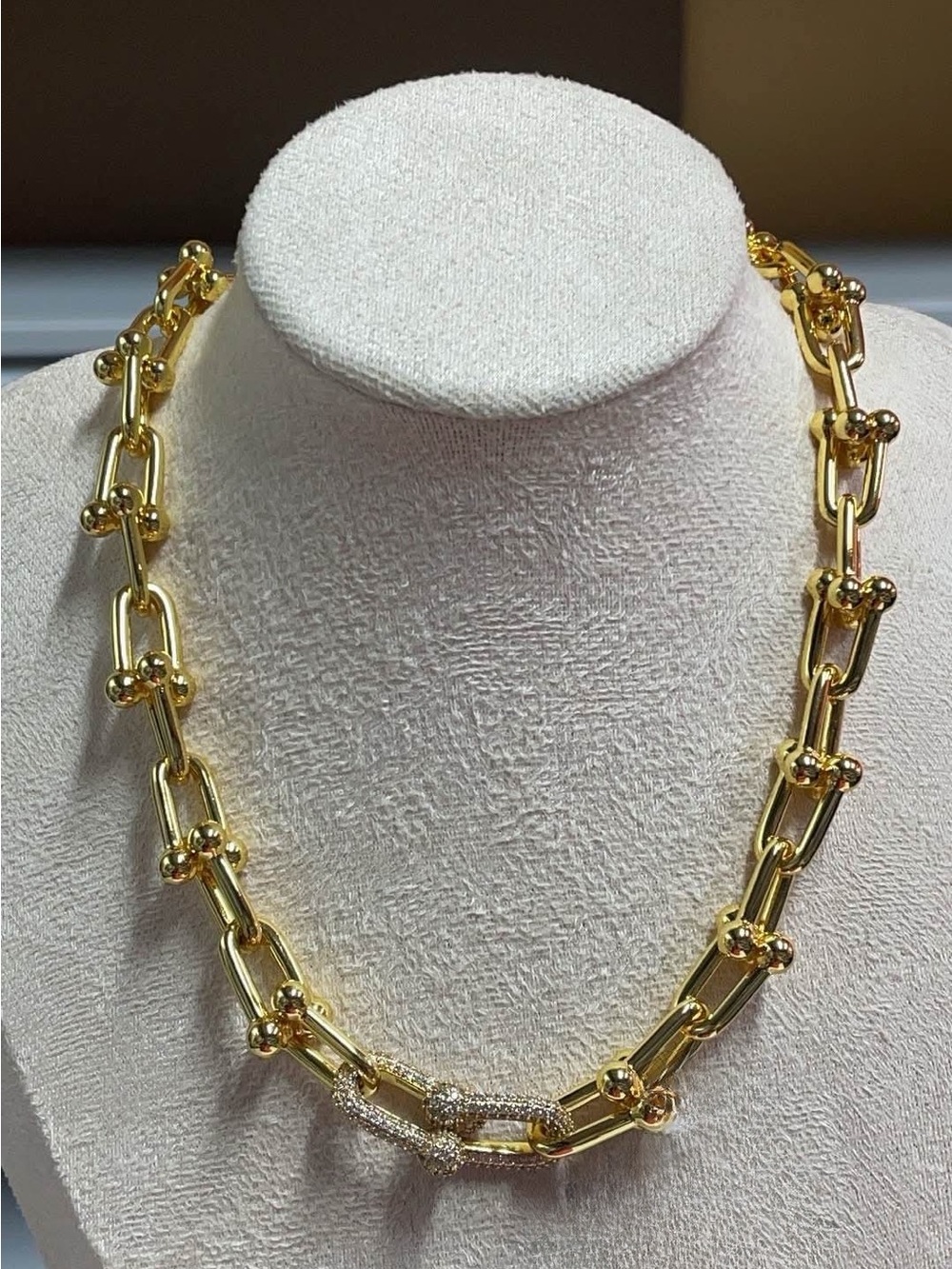 Gold Link Necklace with Decorative Bead Accents